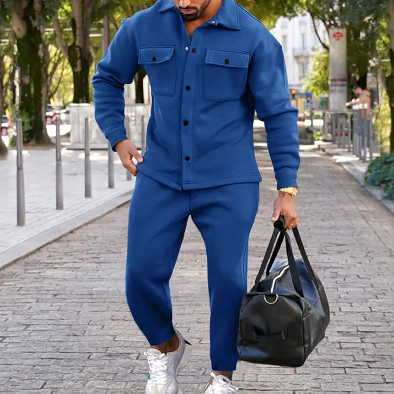 Suede Slim Fit Solid Color Two-Piece Suit for Men