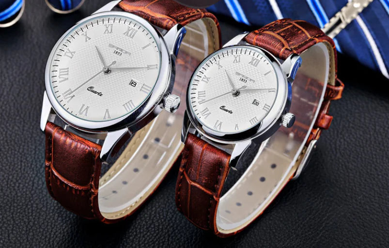 Fashionable Waterproof Couple Watches with Leather Strap