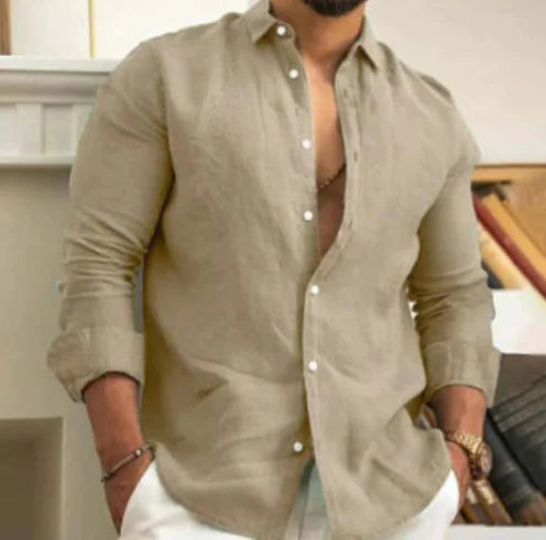 Men's Linen Button-Up Beach Shirt
