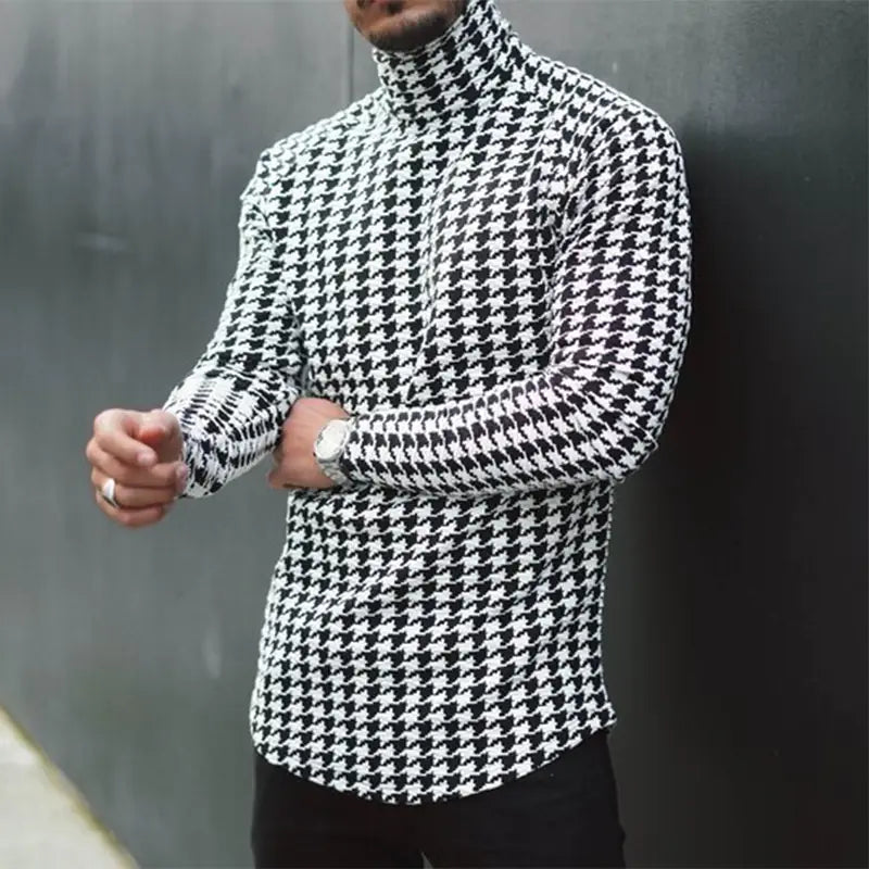 Long Sleeve High Neck Striped T-Shirt