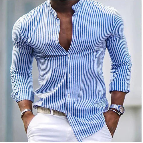 Men's Plus Size Printed Casual Stand Collar Shirt