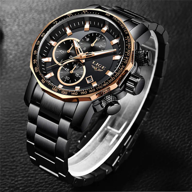 LIGE Men's Waterproof Business Watch - Stylish Design