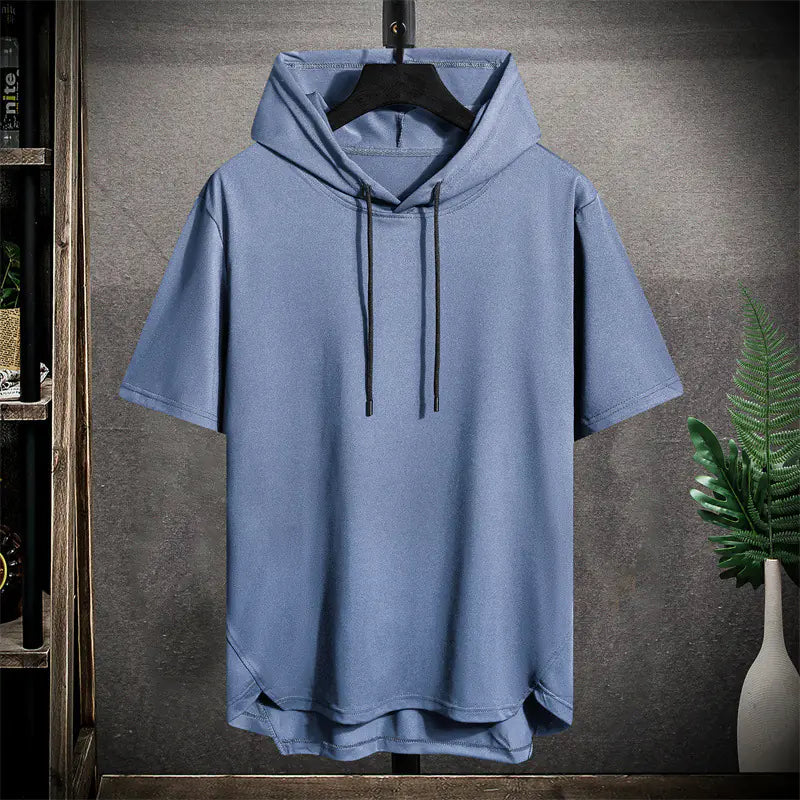 Solid Color Hooded Short Sleeve T-Shirt