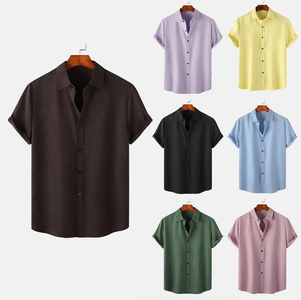Men's Casual Slim Fit Solid Color Short Sleeve Shirt