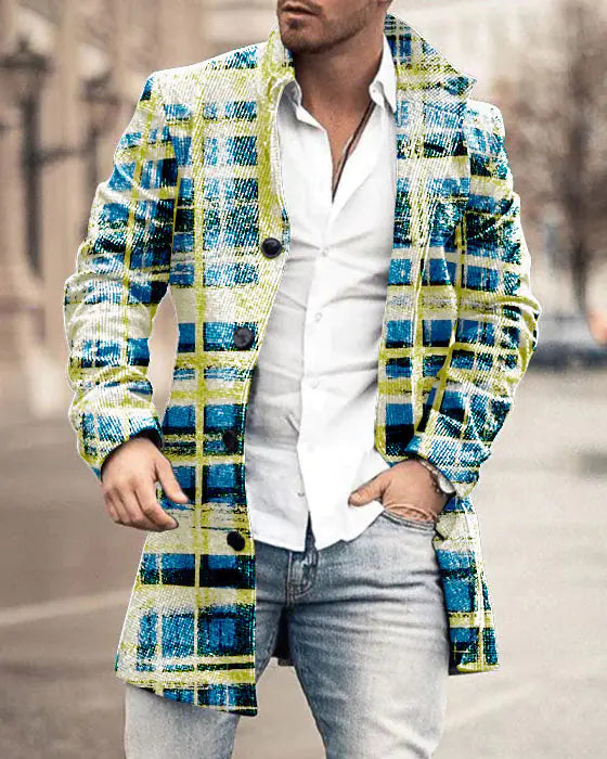 Men's Mid-Length Woolen Stand Collar Trench Coat