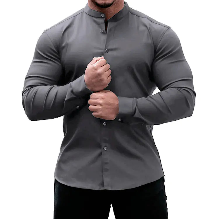 Men's Slim Fit Solid Color Casual Cardigan Shirt