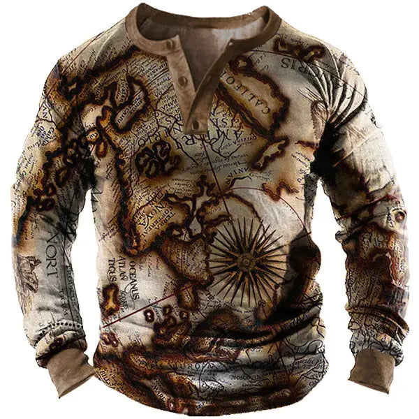 Vintage Print Long Sleeve Polo