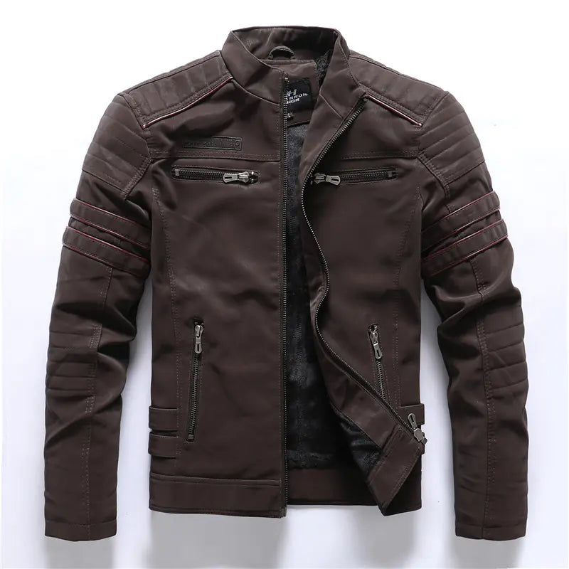 Men's Thick Fleece-Lined PU Leather Jacket (Plus Size)