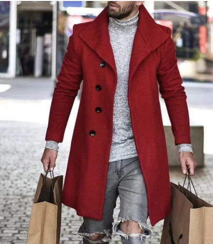 Mid-Length Men's Woolen Trench Coat