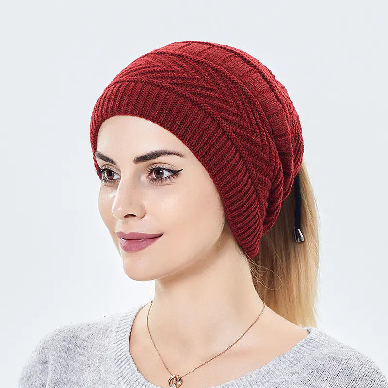 Windproof Knitted Wool Cap with Earmuffs and Scarf
