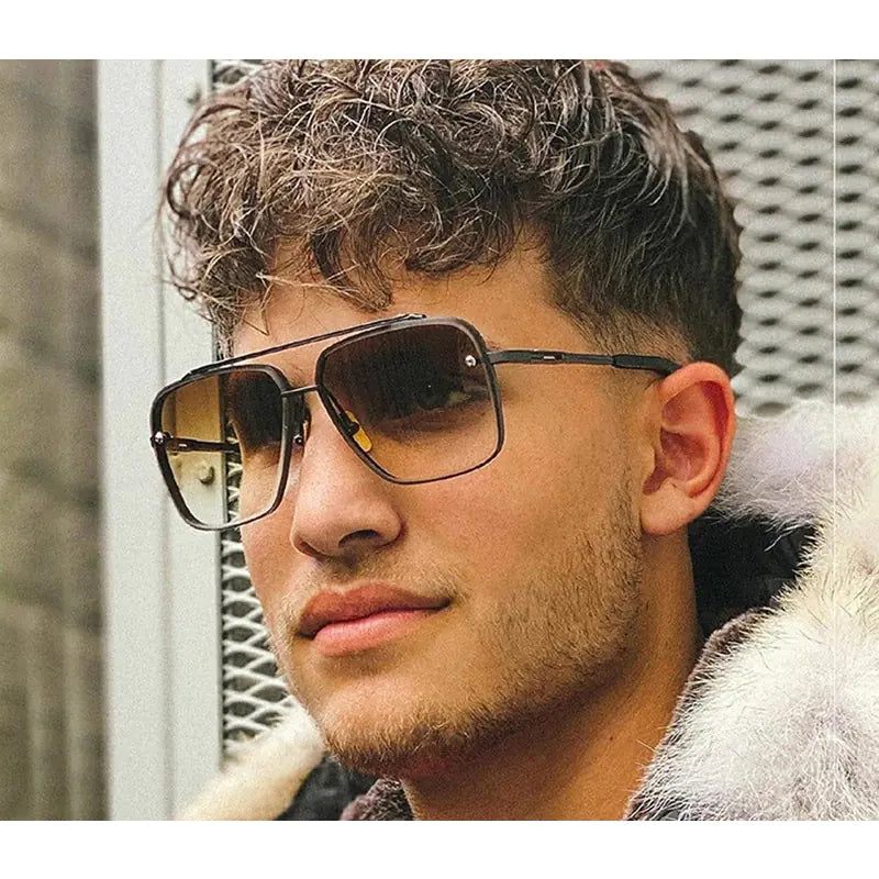 Metal Cut Edge Double Beam Sunglasses for Men