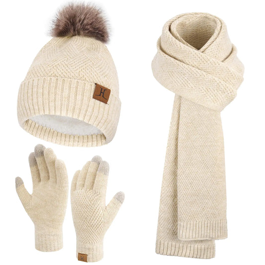 Beanie Hat Long Scarf Touchscreen Gloves Set