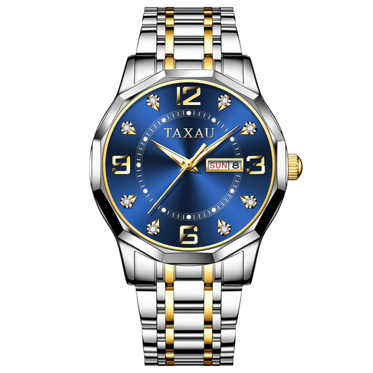 Taxau  Men Blue Face  Stainless Steel Watch