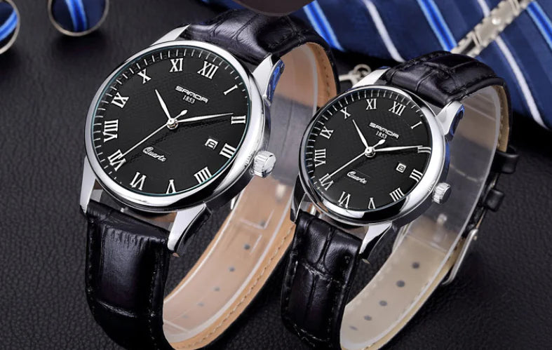 Fashionable Waterproof Couple Watches with Leather Strap
