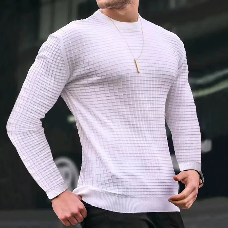 Loose Knitted Long-sleeved Cotton Crew-neck Pullover