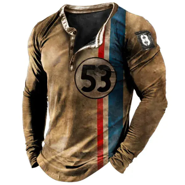 Vintage Print Long Sleeve Polo