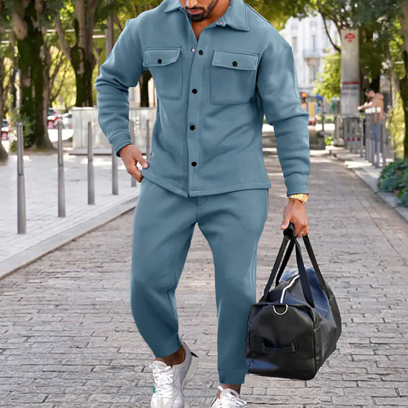 Suede Slim Fit Solid Color Two-Piece Suit for Men