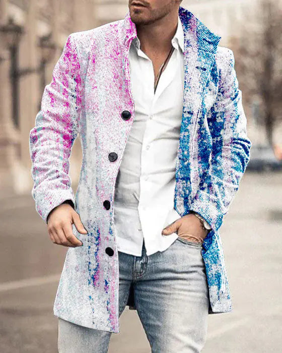Men's Mid-Length Woolen Stand Collar Trench Coat