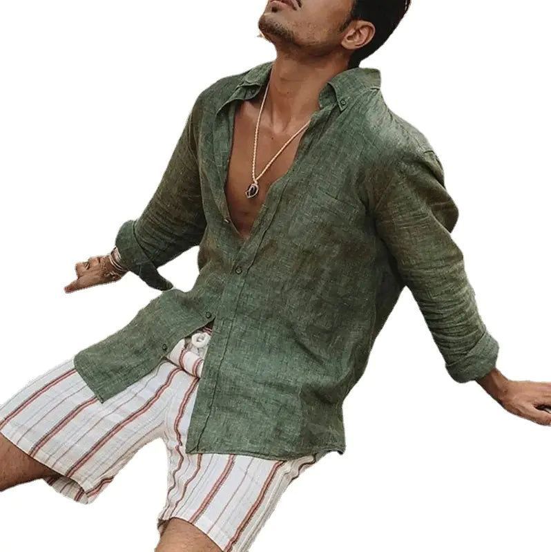 2024 Men's Long Sleeve Cotton Linen Button Shirt