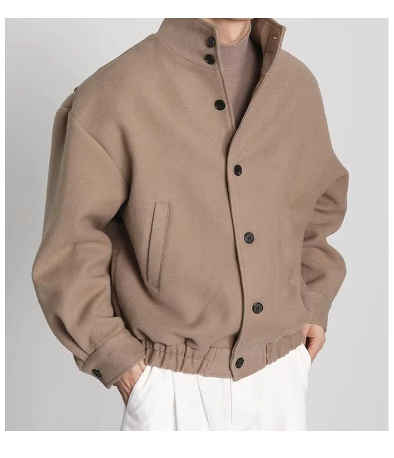 Men's Business Shirt Stand Collar Jacket Woolen Coat