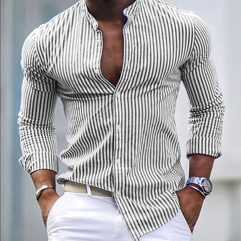 Men's Plus Size Printed Casual Stand Collar Shirt