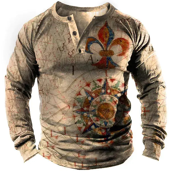 Vintage Print Long Sleeve Polo