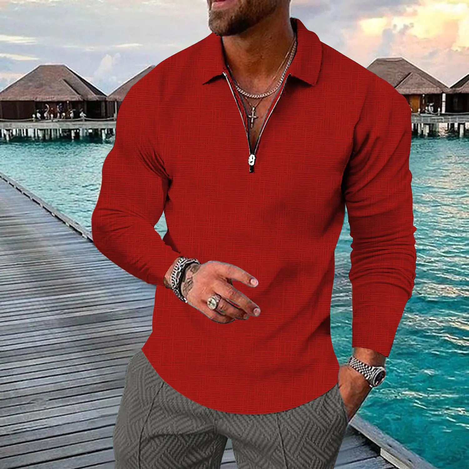 Men's Plus Size S-5XL British Style Long Sleeve Polo