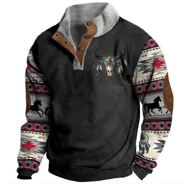 Vintage Print Long Sleeve Polo