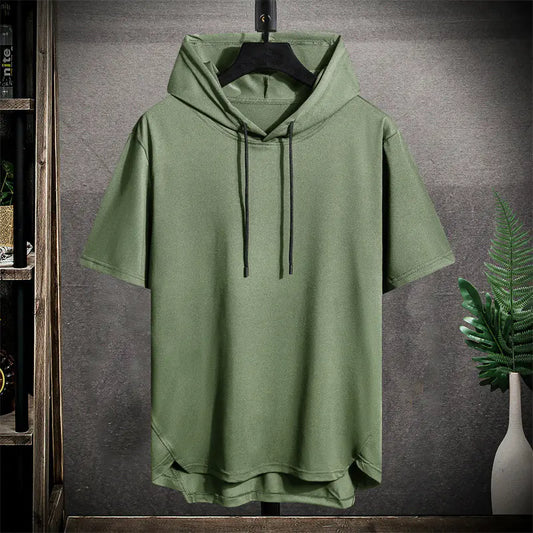 Solid Color Hooded Short Sleeve T-Shirt