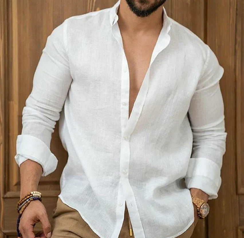 Men's Linen Button-Up Beach Shirt