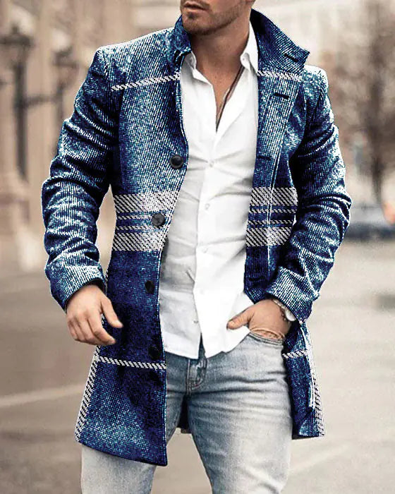 Men's Mid-Length Woolen Stand Collar Trench Coat