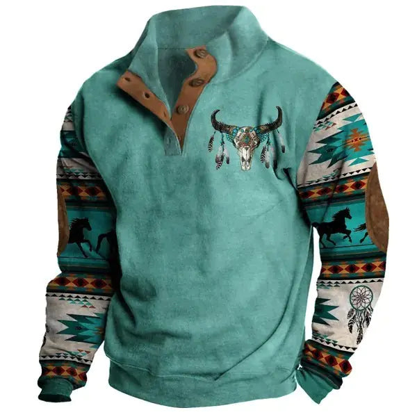 Vintage Print Long Sleeve Polo