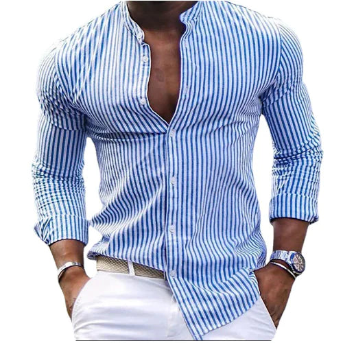 Men's Plus Size Printed Casual Stand Collar Shirt