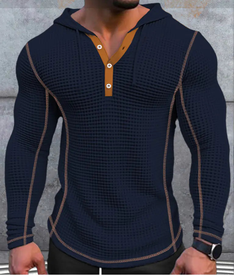 Waffle Button Hoodie T-shirt Top