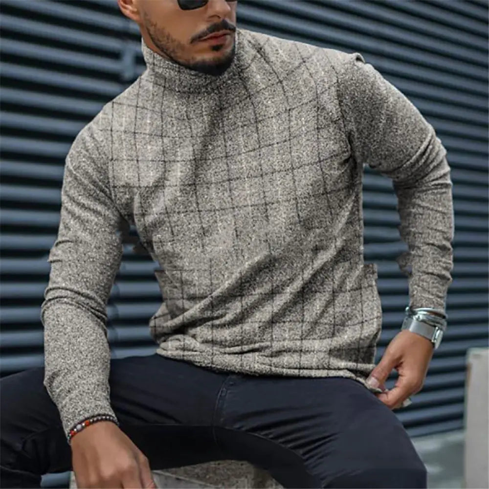 Long Sleeve High Neck Striped T-Shirt