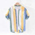 Men's Loose-Fit Striped Linen Short Sleeve Shirt