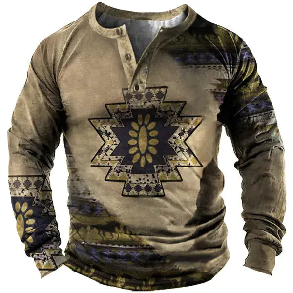 Vintage Print Long Sleeve Polo