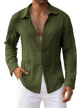 URRU Army Green Linen Beach Tropical Shirt
