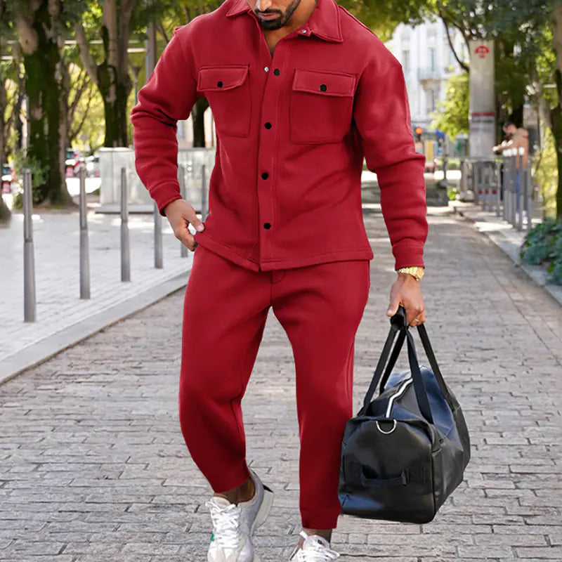 Suede Slim Fit Solid Color Two-Piece Suit for Men