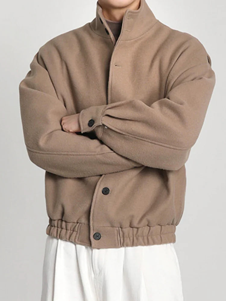 Men's Business Shirt Stand Collar Jacket Woolen Coat