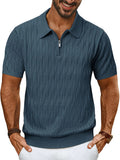 PJ PAUL JONES Mens Polo Shirts Short Sleeve Textured Knit Polo Men Quarter Zip Polo T Shirts for Men Slim Fit Blue Gray