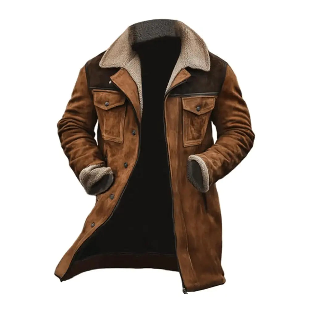 MenS Vintage Suede Pocket Plush Reversed Collar Outdoor Jacke