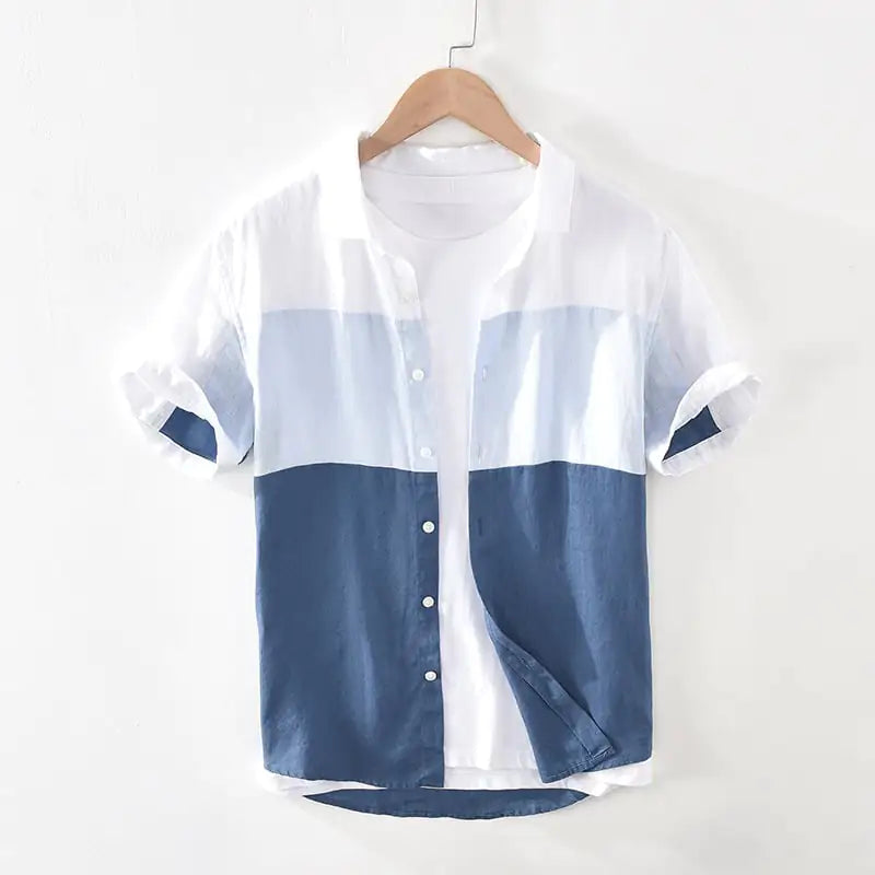 Men's Short Sleeve Patchwork Linen Shirt