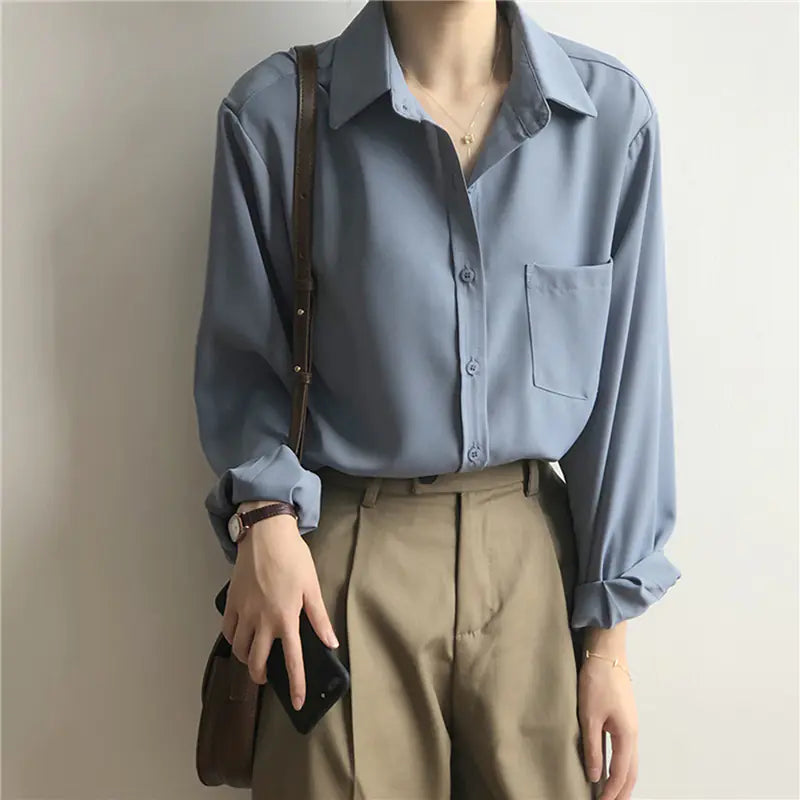 Vintage Autumn Korean Loose Casual Long Sleeve Shirt