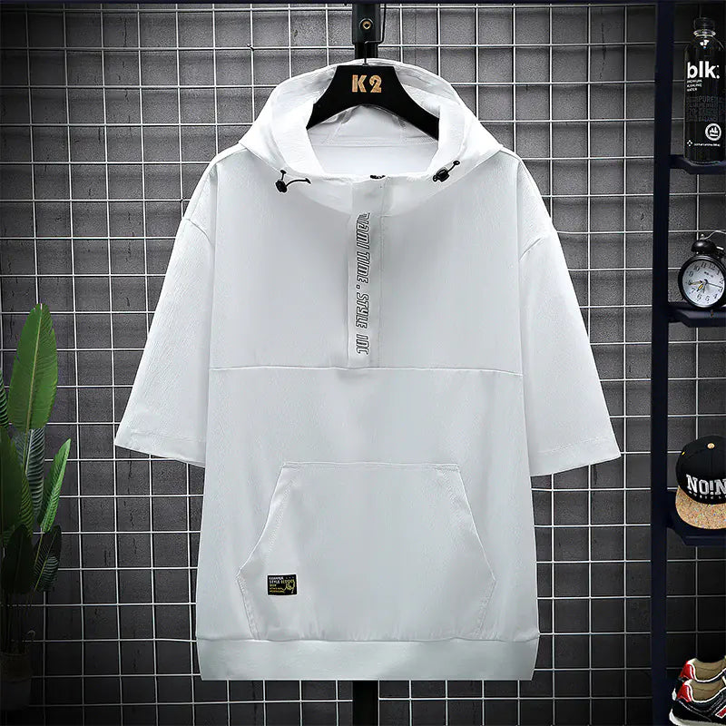 Summer Sports Hooded Ice Silk T-shirt
