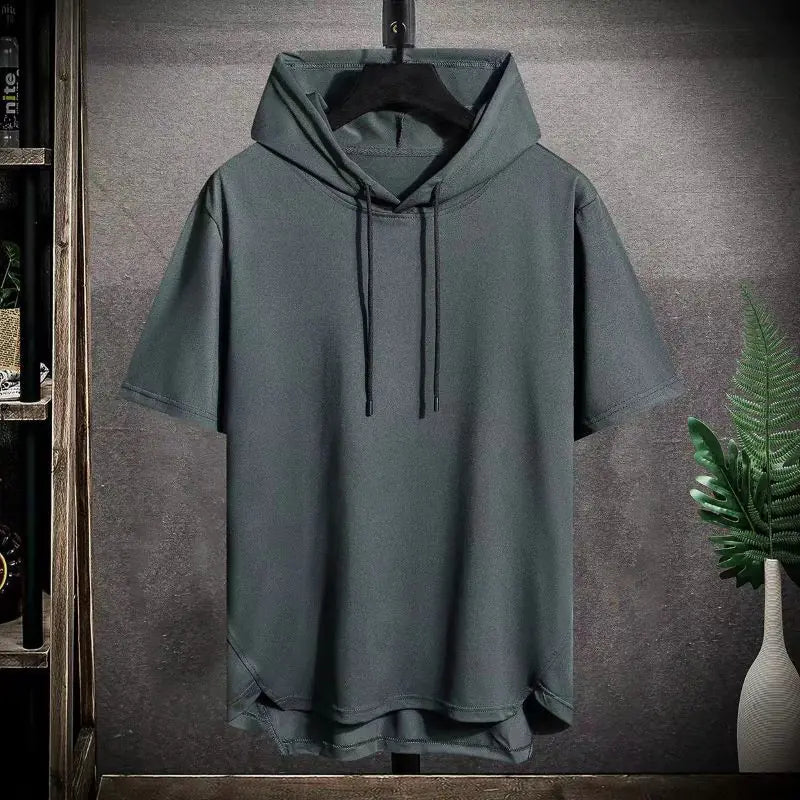 Solid Color Hooded Short Sleeve T-Shirt
