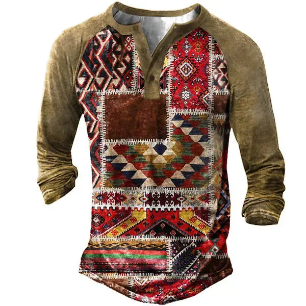 Vintage Print Long Sleeve Polo