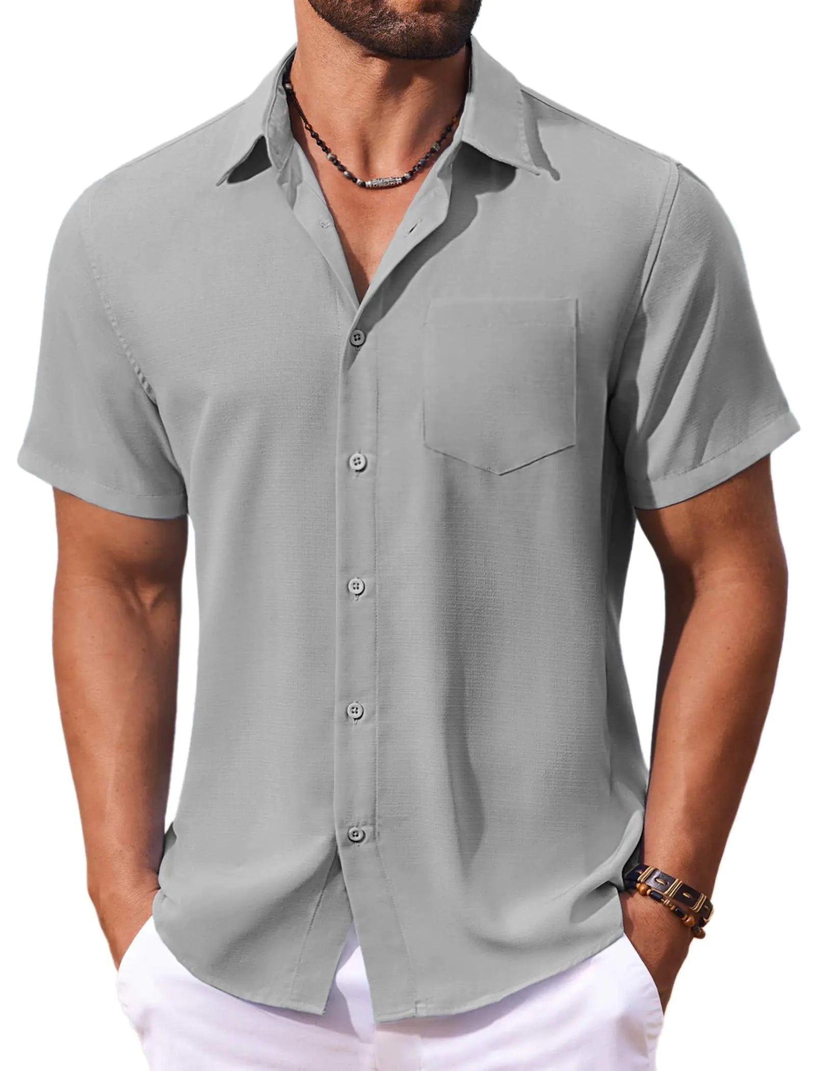 Short Sleeve Button Down Men Summer Beach Shirt