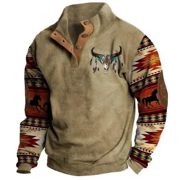 Vintage Print Long Sleeve Polo