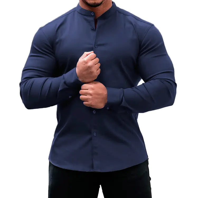 Men's Slim Fit Solid Color Casual Cardigan Shirt
